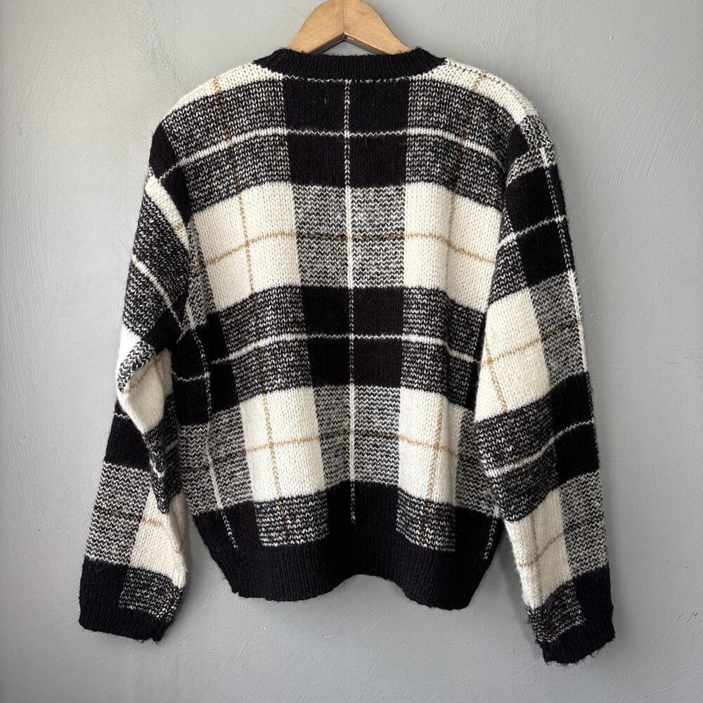 Vintage Boxy Plaid Sweater Size Medium Wool Cardigan Preppy Old Money Academia - Picture 4 of 8
